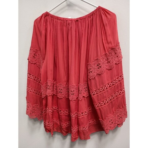 Patrizia Luca Womens Blouse Top Medium Pink Crochet BOHO Peasant Flare Sleeve - Picture 10 of 11